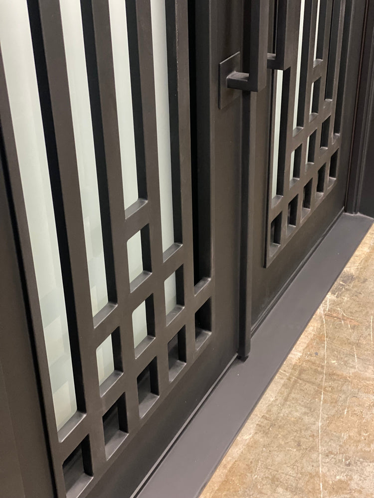 OLIVE-  square top, modern design, bug screens, wrought iron doors-72X96 Right Hand - Luxe Iron Doors 