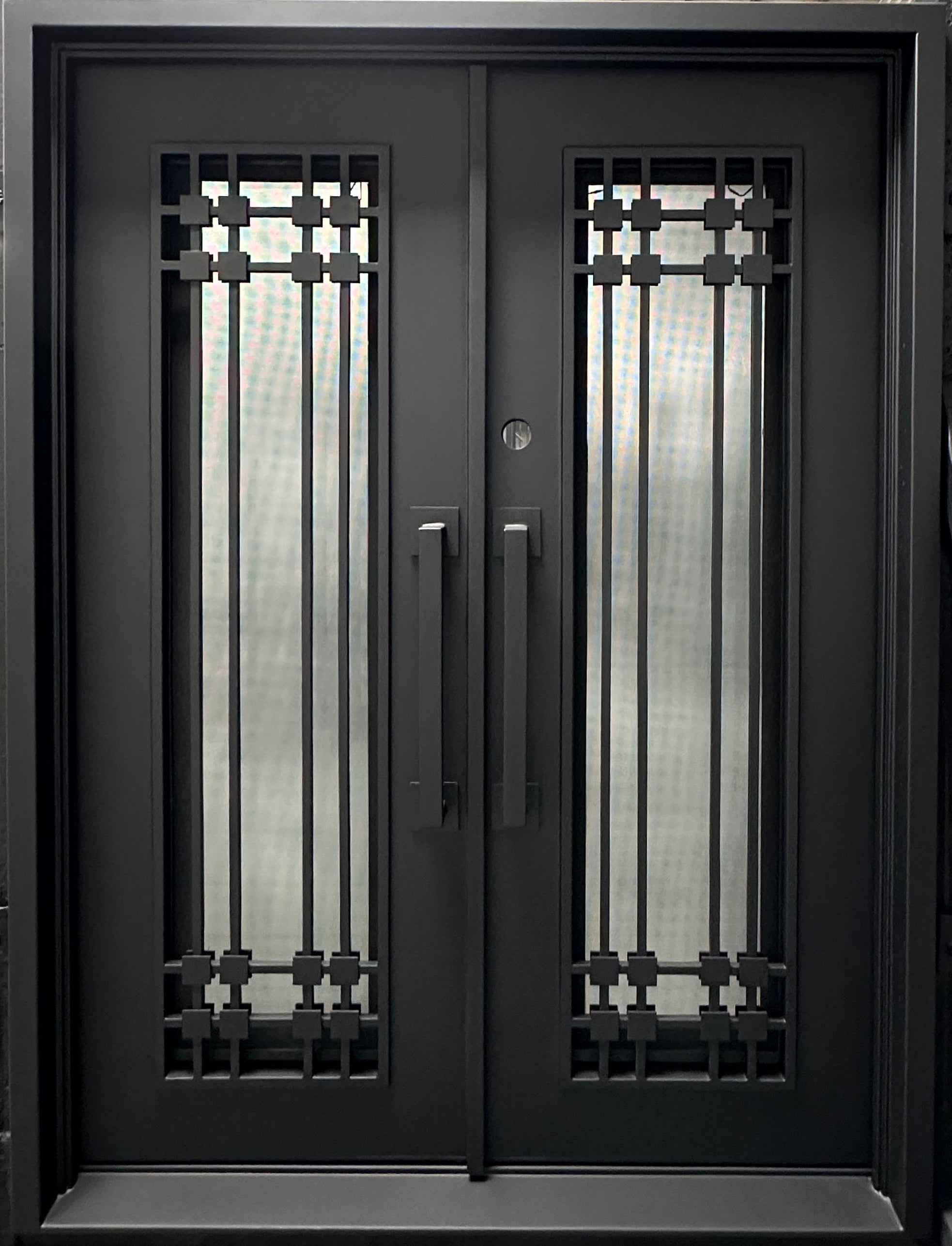 FERN- modern double entry, wrought iron doors,removable bug screen -61x81 Right Hand