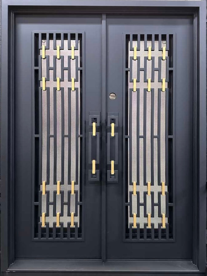 CATENA modern double entry, wrought iron doors,removable bug screen -61x81 Right Hand - Luxe Iron Doors 