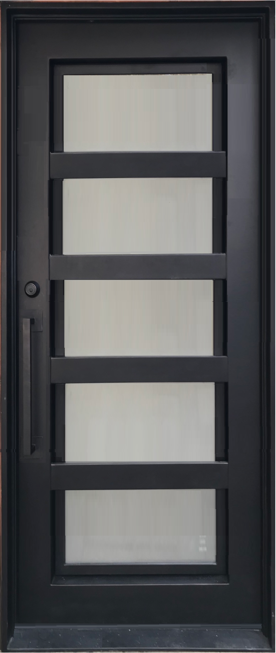 LOTUS-flat top, pre-hung, modern front entry single wrought iron door- 38x96 Right Hand