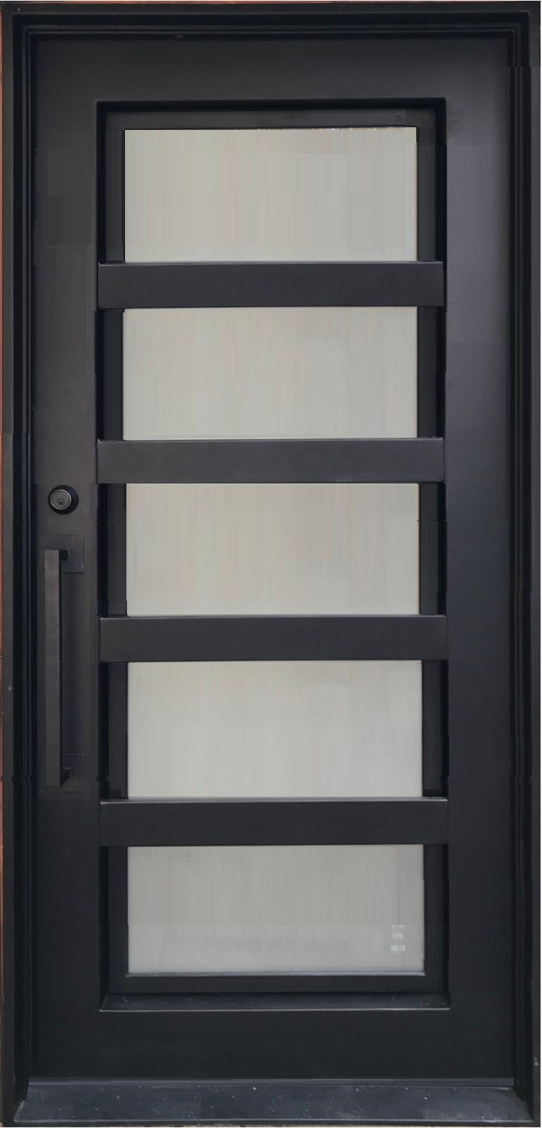 LOTUS-flat top, pre-hung, modern front entry single wrought iron door- 38x81 Right Hand