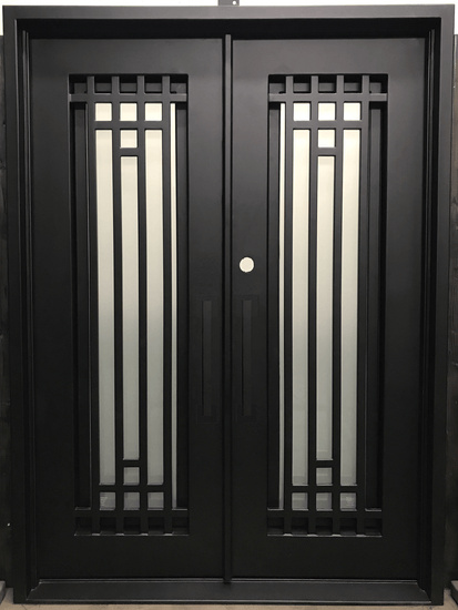 OLIVE-  square top, modern design, bug screens, wrought iron doors-72X96 Right Hand - Luxe Iron Doors 