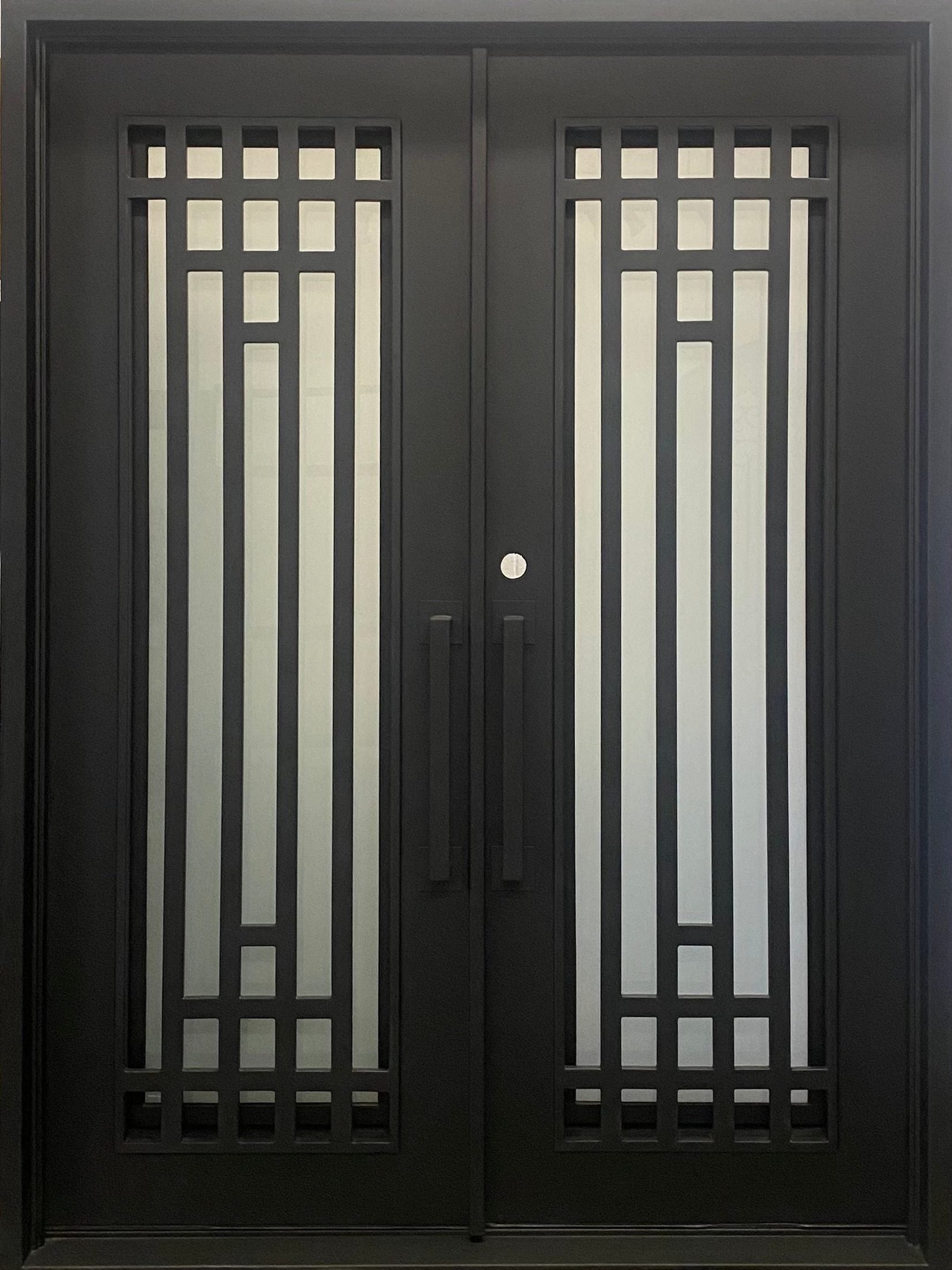 OLIVE-  square top, modern design, bug screens, wrought iron doors-72X96 Right Hand - Luxe Iron Doors 