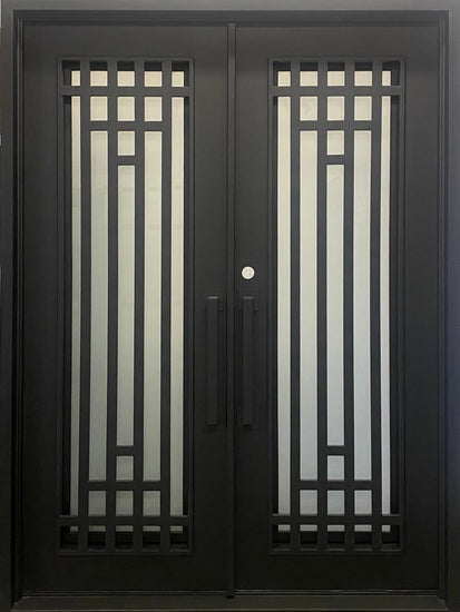 OLIVE-  square top, modern design, bug screens, wrought iron doors-72X96 Right Hand - Luxe Iron Doors 