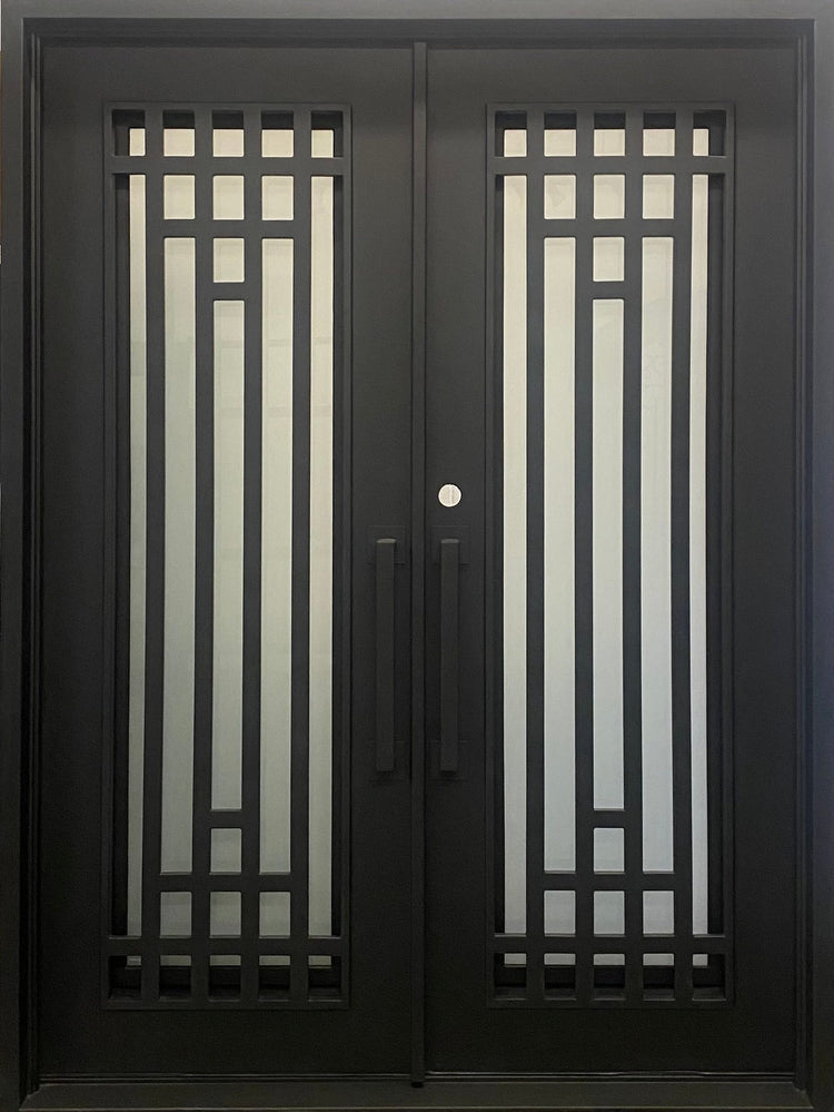 OLIVE-  square top, modern design, bug screens, wrought iron doors-72X96 Right Hand - Luxe Iron Doors 