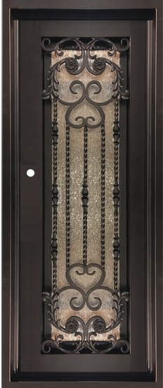 ORCHID -flat top, prehung, bug, screen, front entry single wrought iron door- 37x96 Right Hand - Luxe Iron Doors 