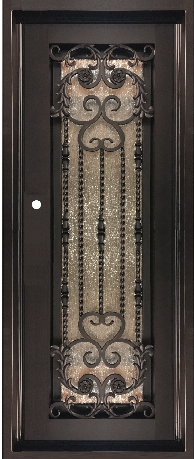 ORCHID -flat top, prehung, bug, screen, front entry single wrought iron door- 37x96 Right Hand - Luxe Iron Doors 