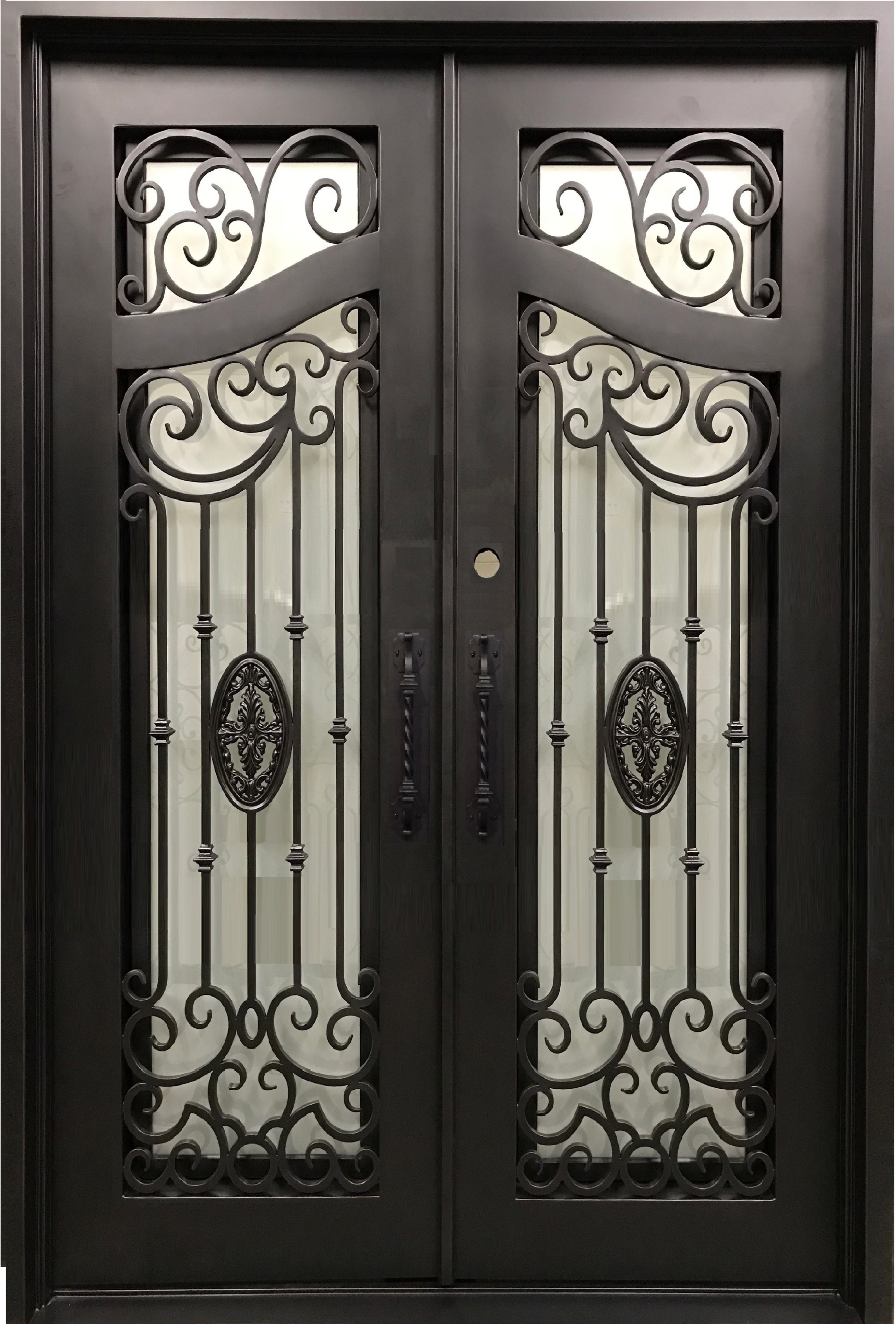 LILY- Flat top, rain tempered glass,removable bug screens, wrought iron doors-62X96 Right hand