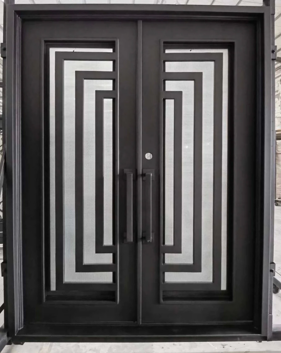 BAMBOO-Flat Top, Modern Front Entry Wrought Iron Doors – Luxe Iron Doors