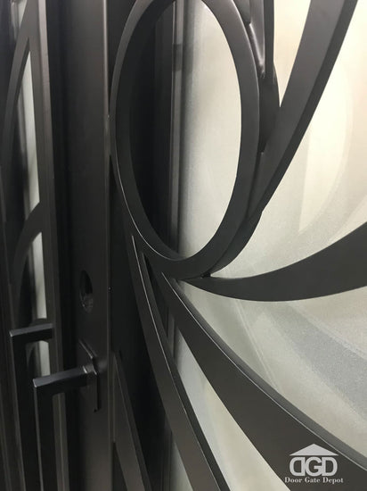 HOLLY-  modern square top, bug screens,double panel wrought iron doors-72x96, Right  Hand - Door Gate Depot