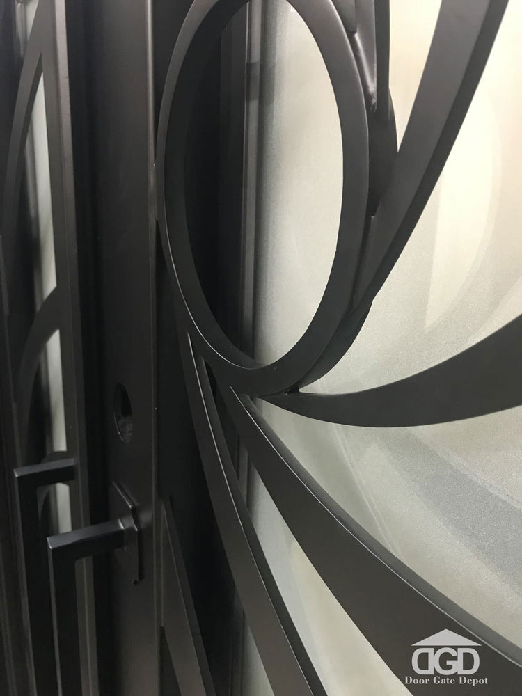 HOLLY-  modern square top, bug screens,double panel wrought iron doors-72x96, Right  Hand - Door Gate Depot