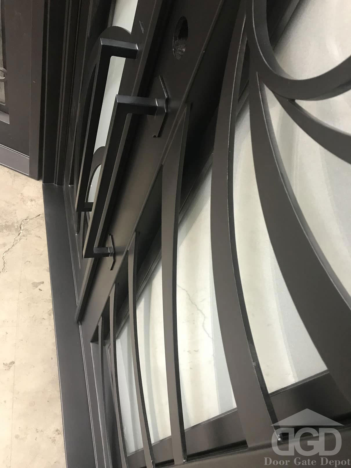 HOLLY-  modern square top, bug screens,double panel wrought iron doors-72x96, Right  Hand - Door Gate Depot