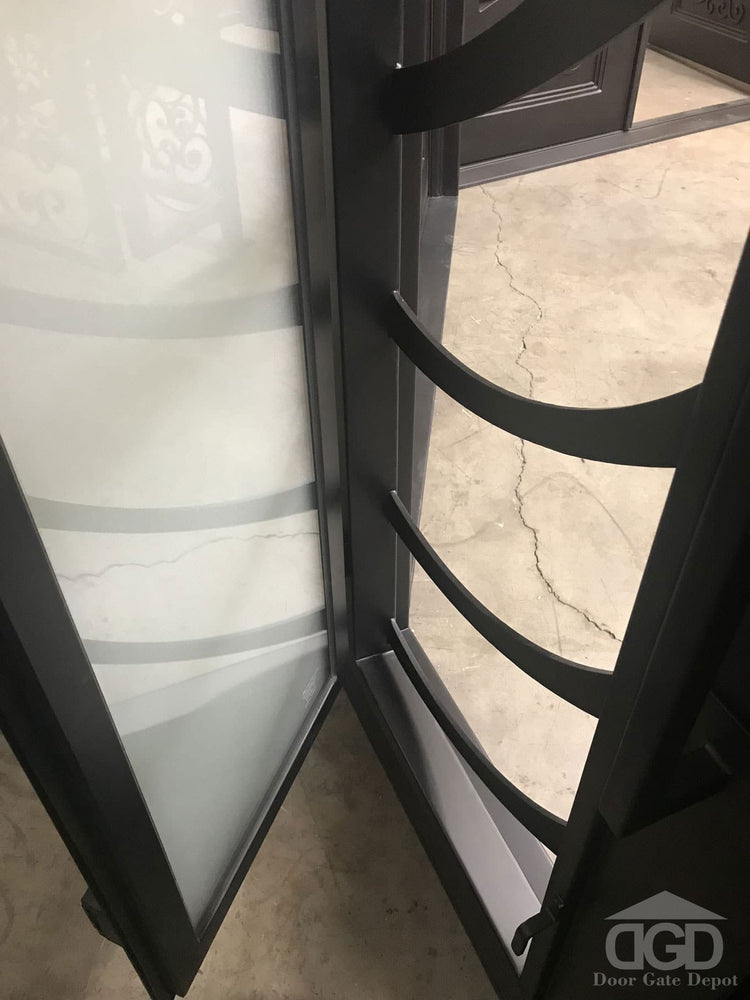 HOLLY-  modern square top, bug screens,double panel wrought iron doors-72x96, Right  Hand - Door Gate Depot