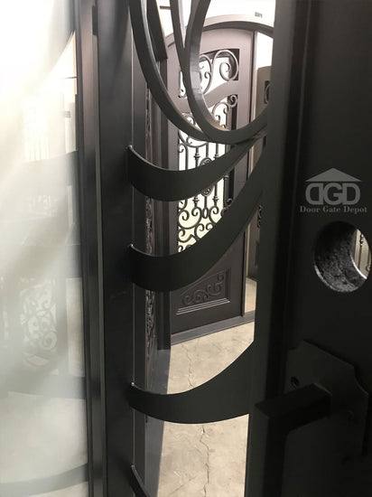 HOLLY-  modern square top, bug screens,double panel wrought iron doors-72x96, Right  Hand - Door Gate Depot