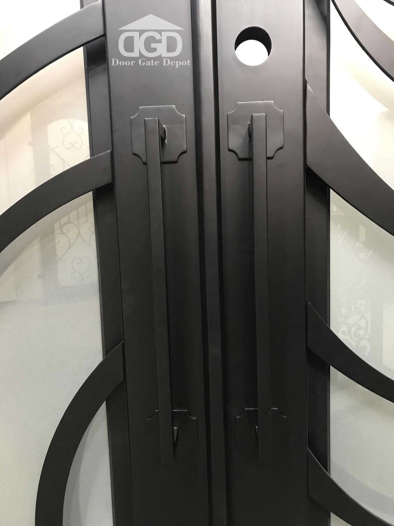 HOLLY-  modern square top, bug screens,double panel wrought iron doors-72x96, Right  Hand - Door Gate Depot