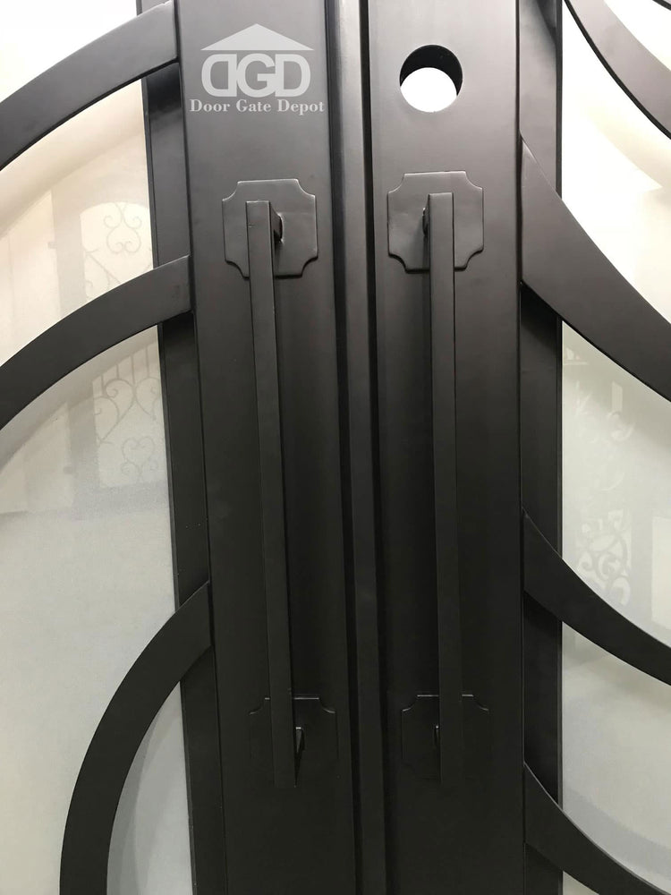 HOLLY-  modern square top, bug screens,double panel wrought iron doors-72x96, Right  Hand - Door Gate Depot