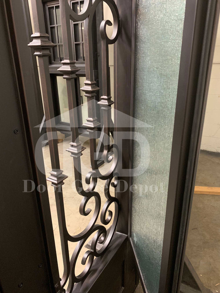 decorative double iron doors with arch