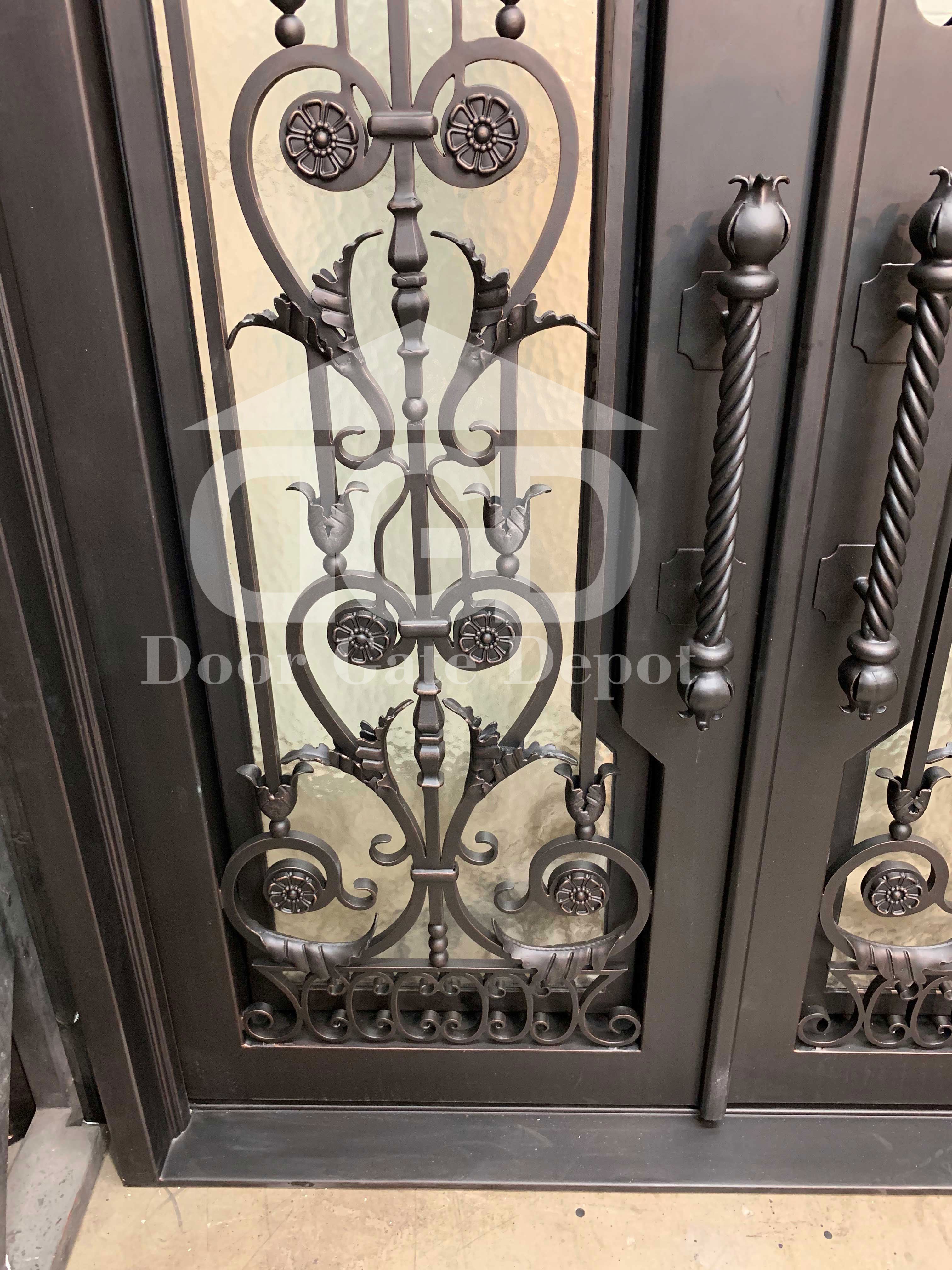 TULIP -square top double front entry, removable bug screen,wrought iron doors -72x96 Right Hand - Door Gate Depot