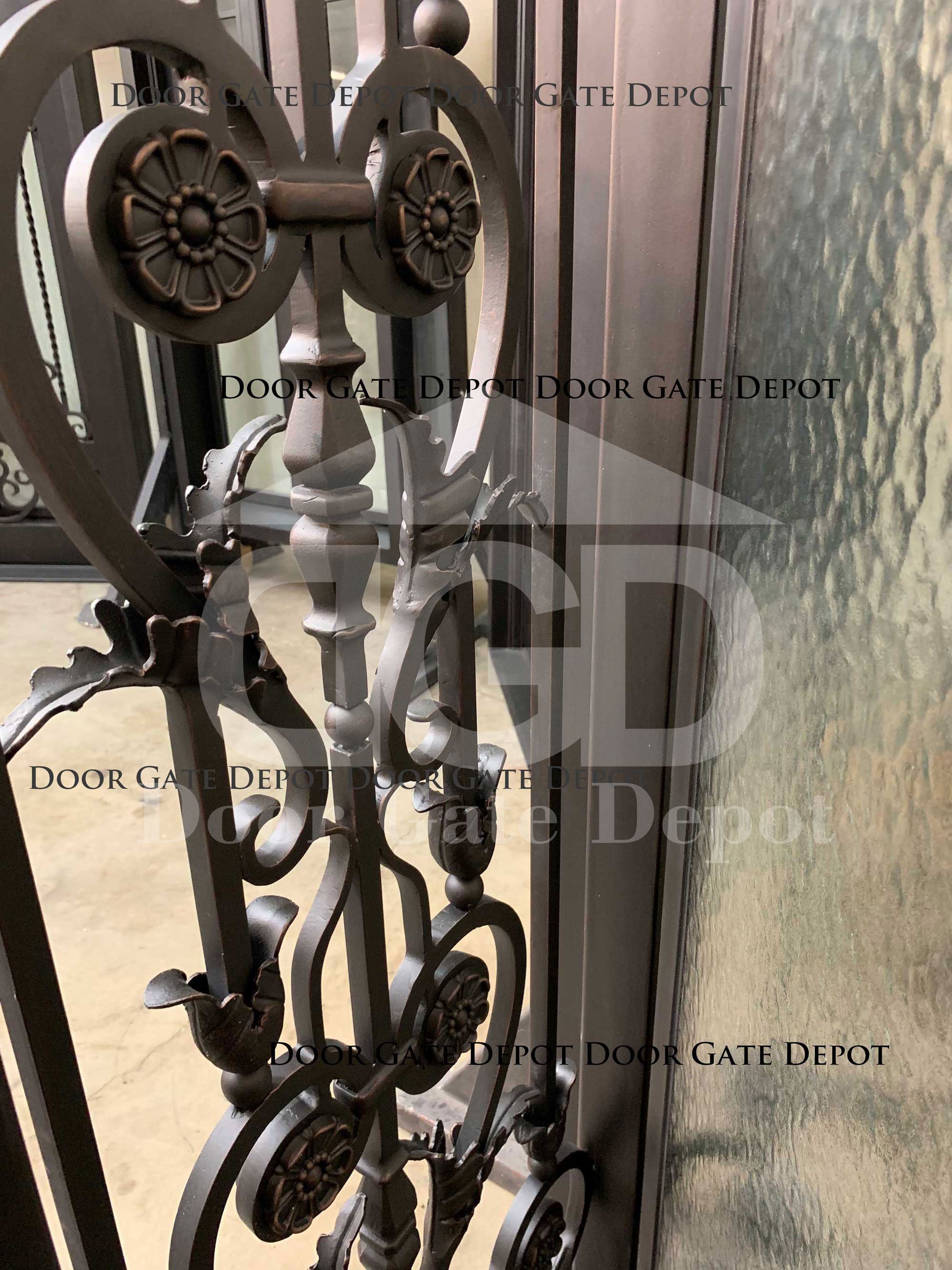 TULIP-  pre-hung square top, tempered glass, bug screens, single entry wrought iron door- 38x81 Right hand - Door Gate Depot