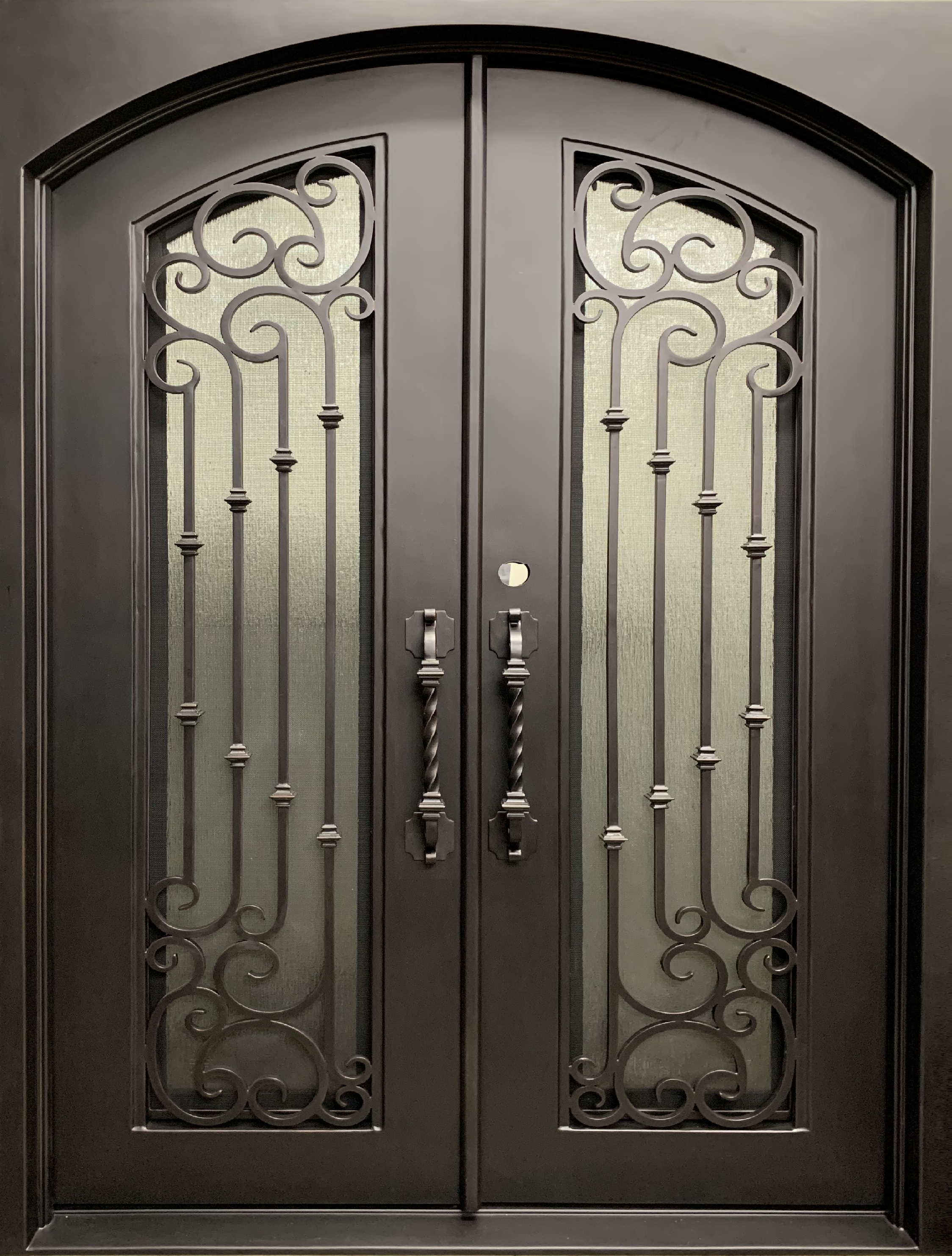 DAHLIA straight top inside arch, tempered insulated glass, removable bug screen, wrought iron doors-61x81 Right Hand - Door Gate Depot