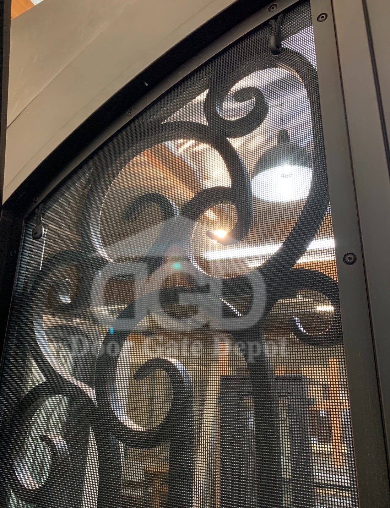 DAPHNE -Flat top inside arch with transom,double tempered insulated glass, removable bug screen, wrought iron doors-72x96 Right Hand - Door Gate Depot