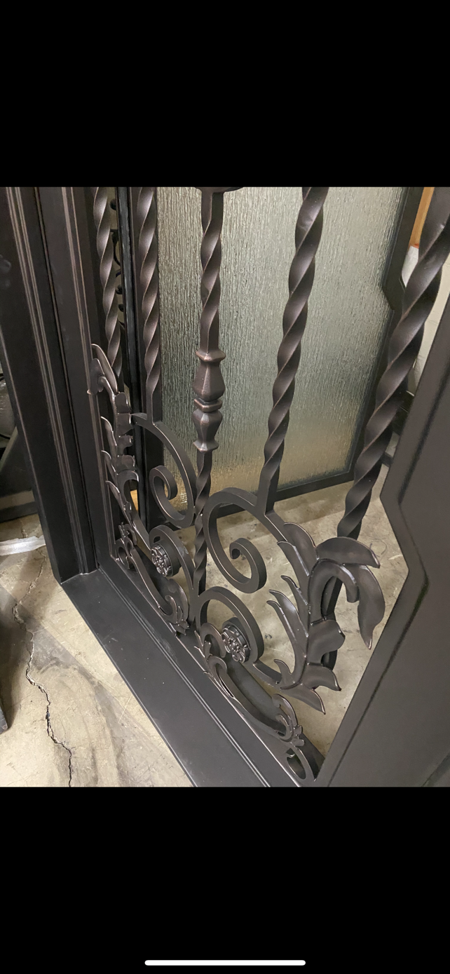 BELLADONNA- square top , inside arch, transom, bug screens, wrought iron doors- 72x96 Right Hand - Door Gate Depot