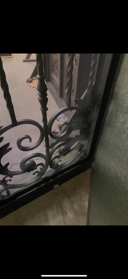 BELLADONNA- square top , inside arch, transom, bug screens, wrought iron doors- 72x96 Right Hand - Door Gate Depot