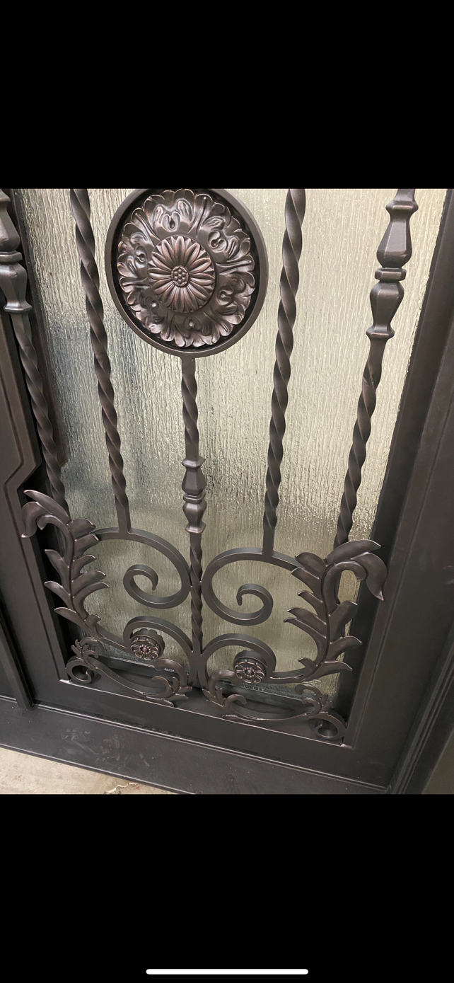 BELLADONNA- square top , inside arch, transom, bug screens, wrought iron doors- 72x96 Right Hand - Door Gate Depot