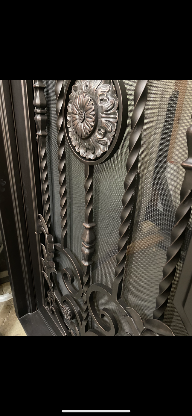 BELLADONNA- square top , inside arch, transom, bug screens, wrought iron doors- 72x96 Right Hand - Door Gate Depot