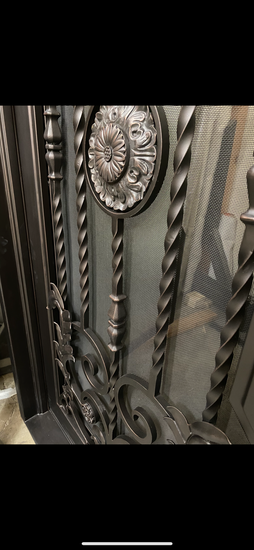 BELLADONNA- square top , inside arch, transom, bug screens, wrought iron doors- 72x96 Right Hand - Door Gate Depot