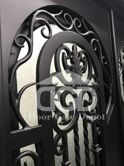 BERGENIA- square top exterior double panel iron doors, bug screens-72x96 Right Hand - Door Gate Depot