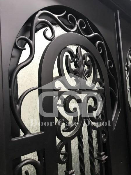 BERGENIA- square top exterior double panel iron doors, bug screens-72x96 Right Hand - Door Gate Depot