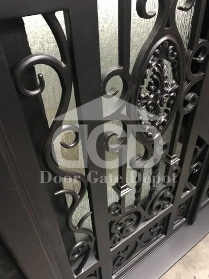 BERGENIA- square top exterior double panel iron doors, bug screens-72x96 Right Hand - Door Gate Depot