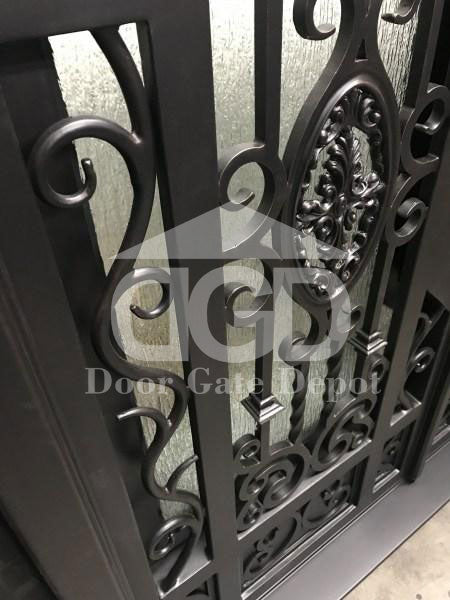BERGENIA- square top exterior double panel iron doors, bug screens-72x96 Right Hand - Door Gate Depot