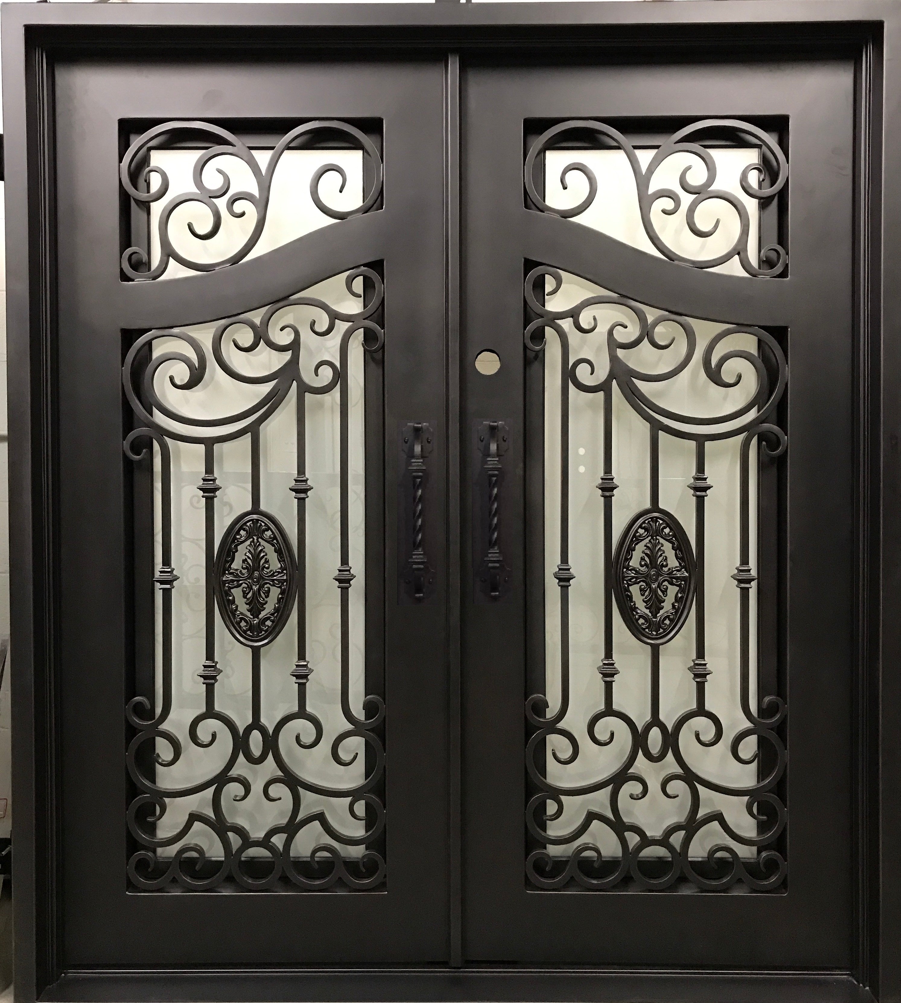 LILY- flat top,tempered glass,removable bug screens, wrought iron doors-72x81 Right Hand - Door Gate Depot