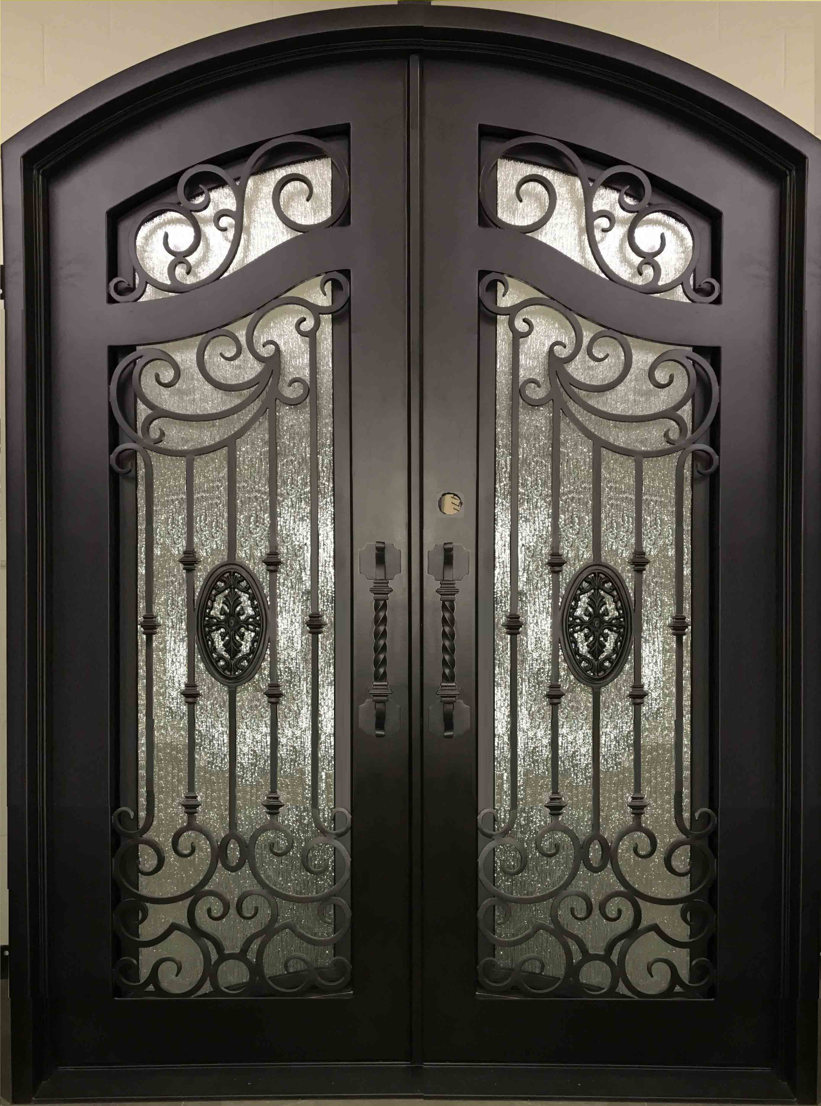 LILY- arch top, operable glass panels,bug screens,  front entry iron doors-61x81 Right Hand - Door Gate Depot