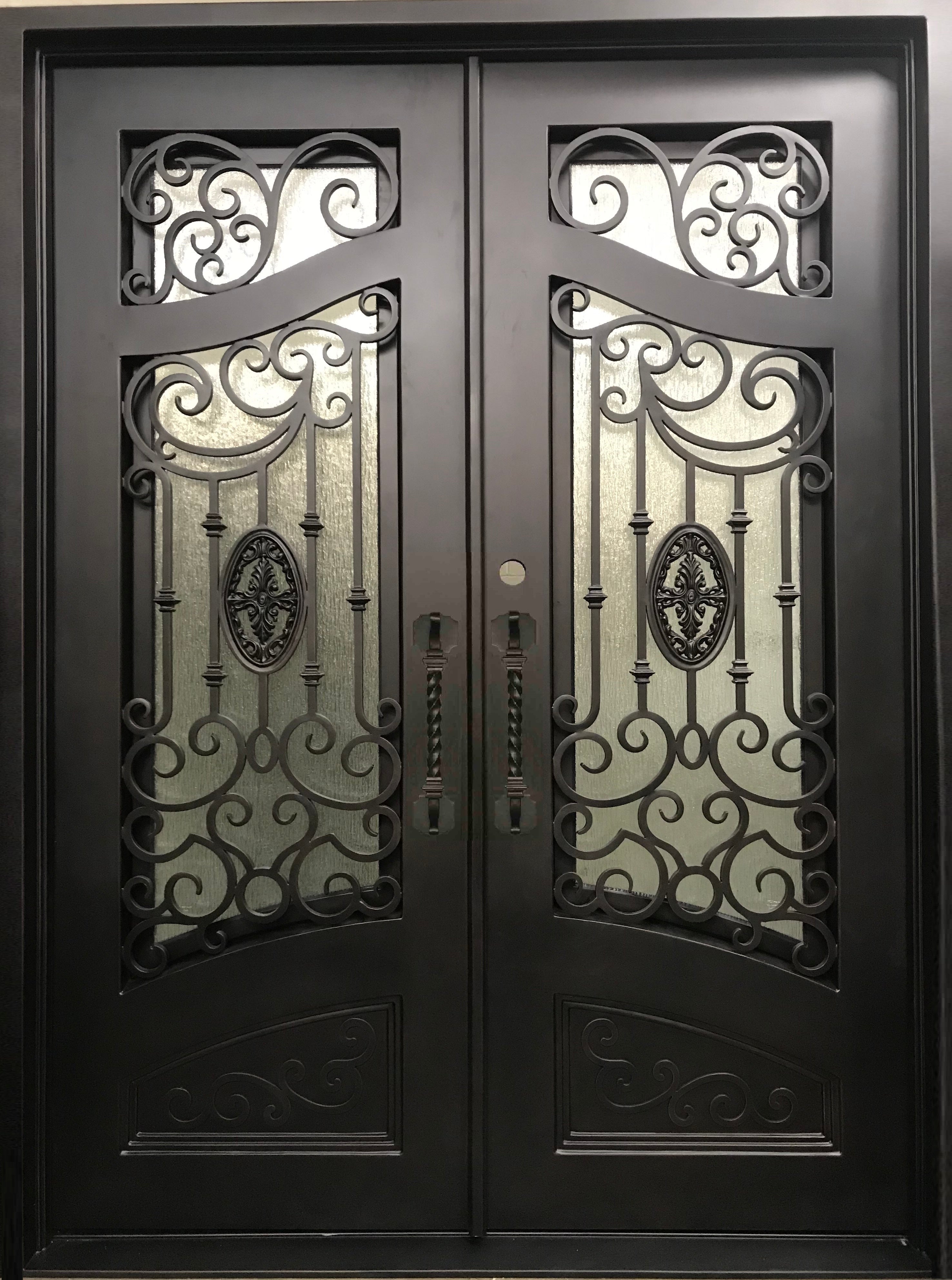 LILY- flat top, w/ bottom panel,tempered insulated glass, Bug screens, wrought iron doors-72X96 Right Hand - Door Gate Depot
