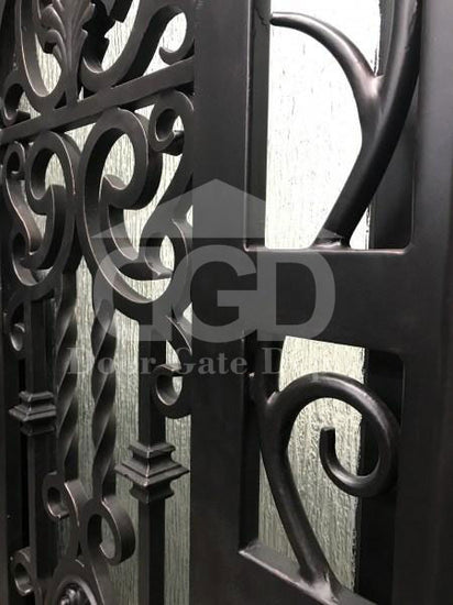 BERGENIA- square top exterior double panel iron doors, bug screens-72x96 Right Hand - Door Gate Depot