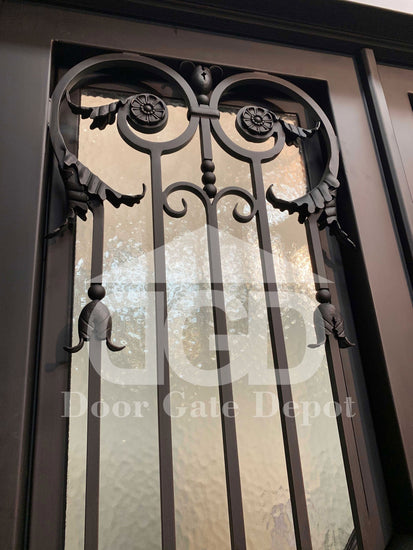 TULIP- square top, bug screen, single front entry wrought  iron door- 38x96 Right Hand - Door Gate Depot