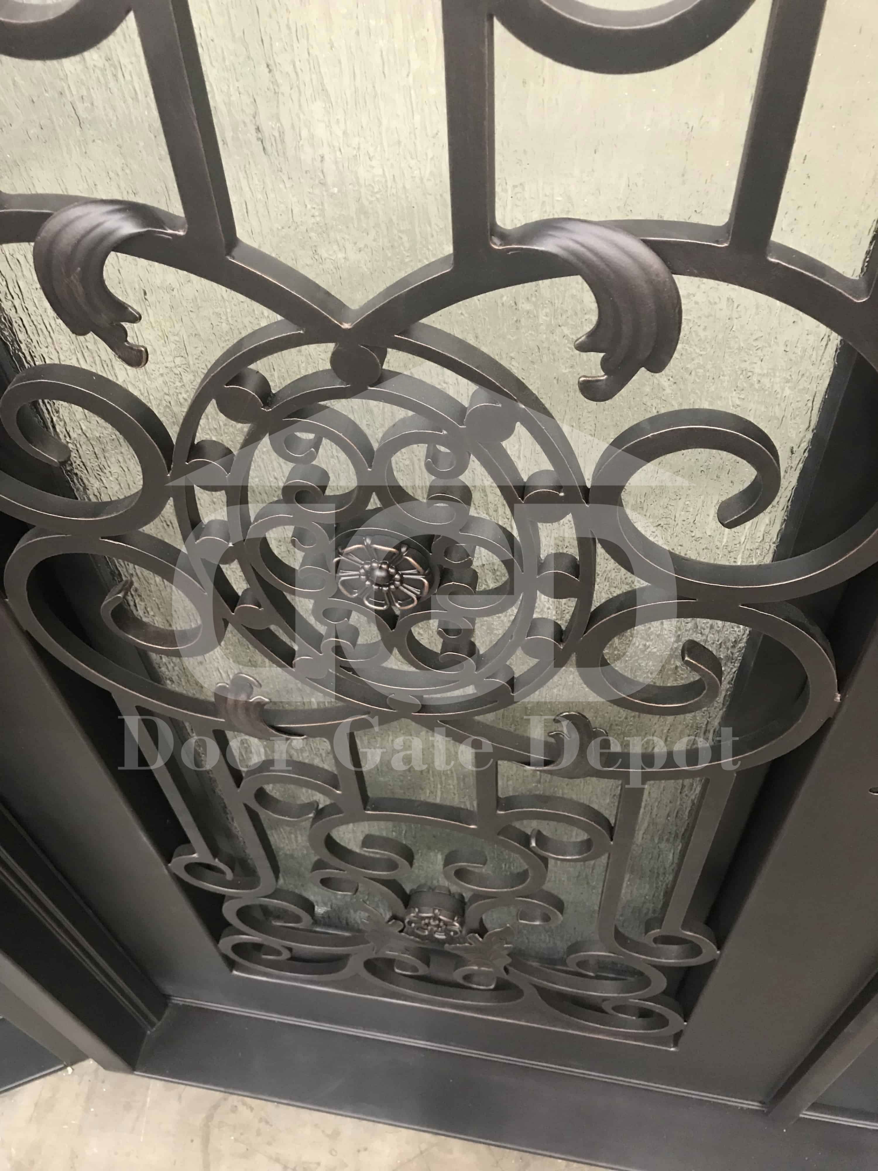 JASMINE-flat top, bug screen, front entry single wrought iron door- 38x96 Right Hand - Door Gate Depot