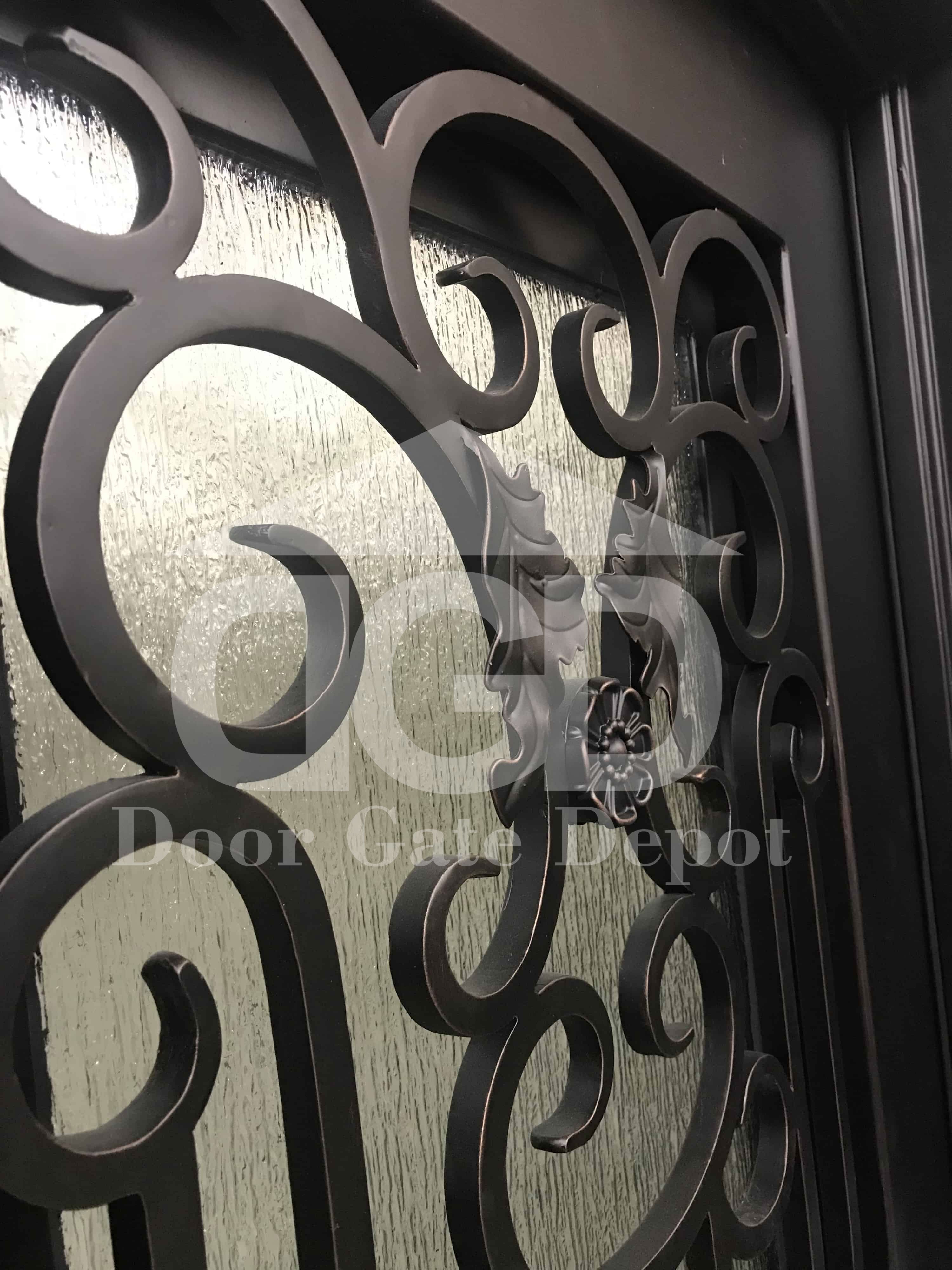 JASMINE-flat top, bug screen, front entry single wrought iron door- 38x96 Right Hand - Door Gate Depot