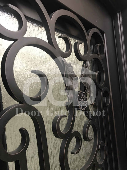JASMINE-flat top, bug screen, front entry single wrought iron door- 38x96 Right Hand - Door Gate Depot