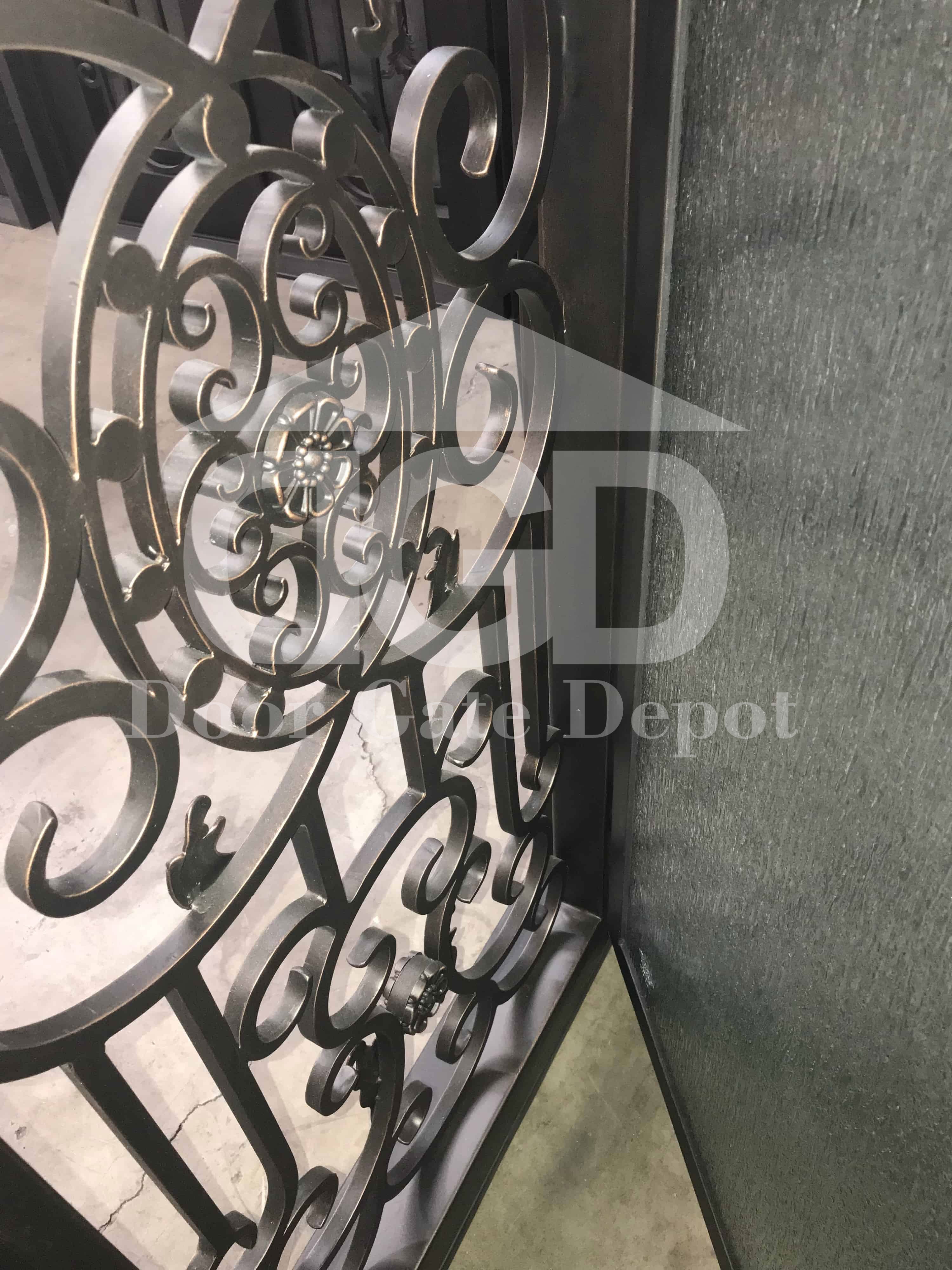 JASMINE-flat top, bug screen, front entry single wrought iron door- 38x96 Right Hand - Door Gate Depot