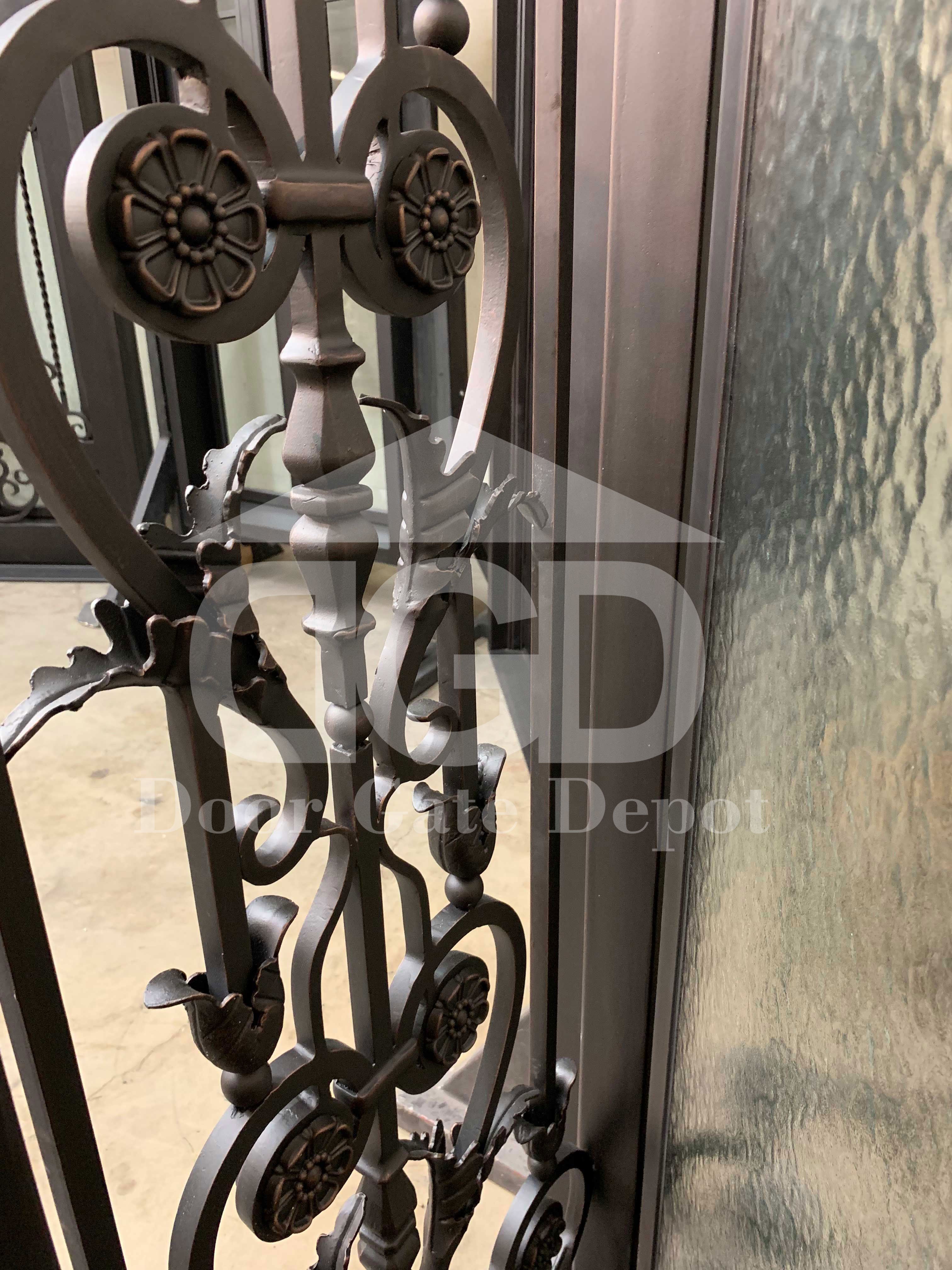 TULIP -square top double front entry, removable bug screen,wrought iron doors -72x96 Right Hand - Door Gate Depot