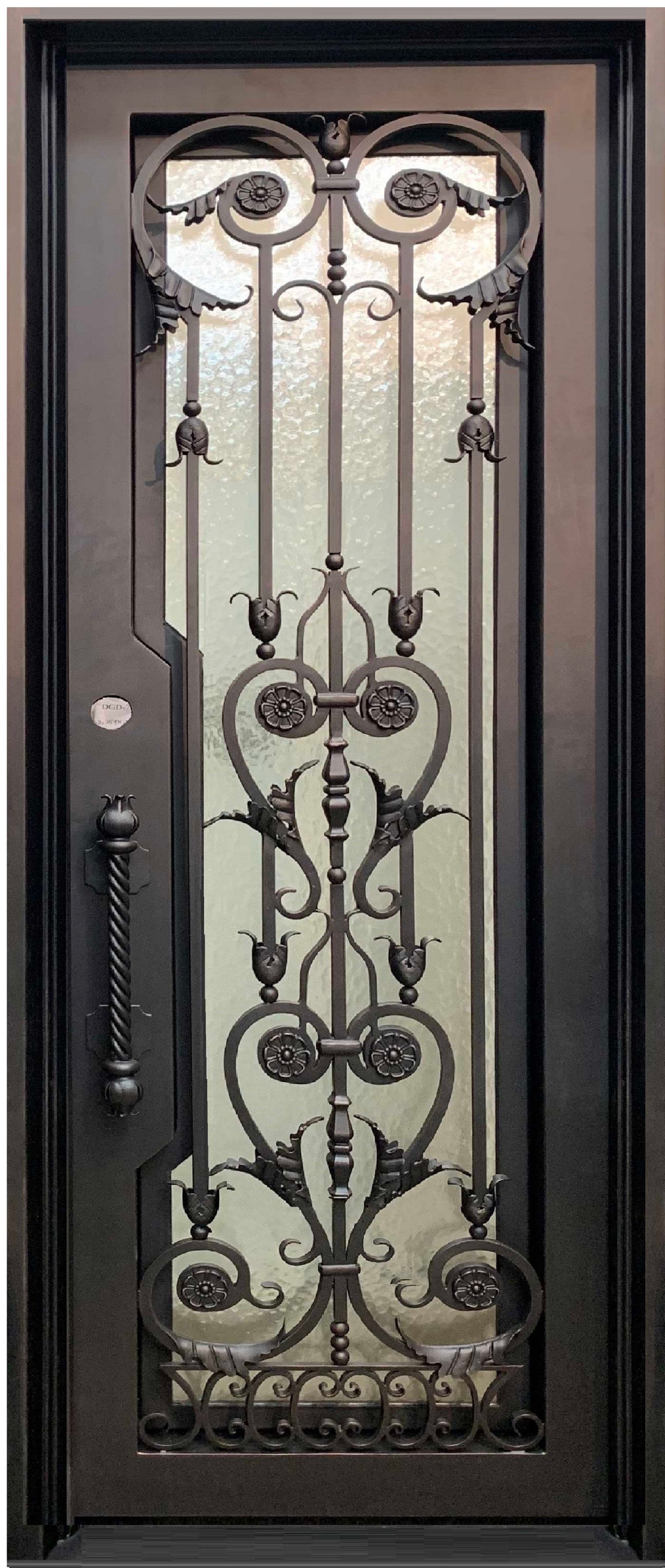 TULIP- square top, bug screen, single front entry wrought  iron door- 38x96 Right Hand - Door Gate Depot