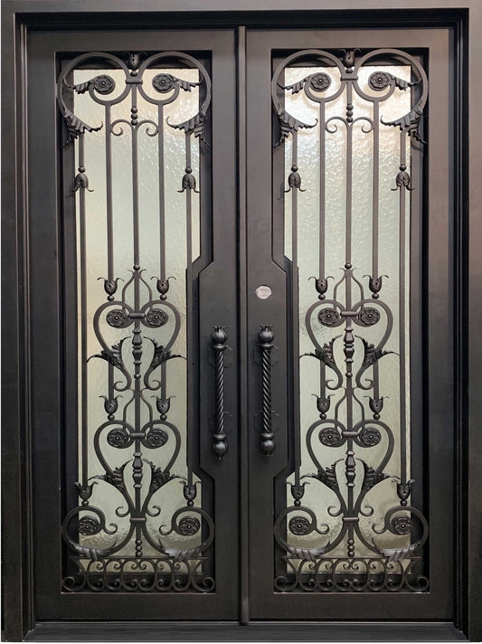 TULIP -square top double front entry, removable bug screen,wrought iron doors -72x96 Right Hand - Door Gate Depot