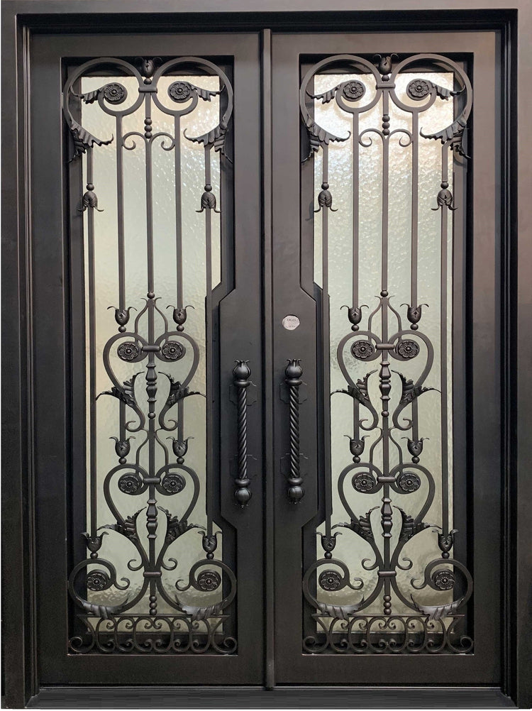 TULIP -square top double front entry, removable bug screen,wrought iron doors -72x96 Right Hand - Door Gate Depot