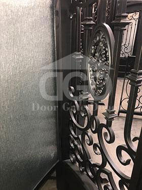 LILY- flat top, inside arch ,bottom panel, dual pane glass, removable bug screen, wrought iron doors-72x96 Right Hand - Door Gate Depot