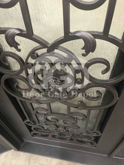 JASMINE- flat top, dual pane tempered glass, bug screens,  wrought iron doors-72x96 Right Hand - Door Gate Depot