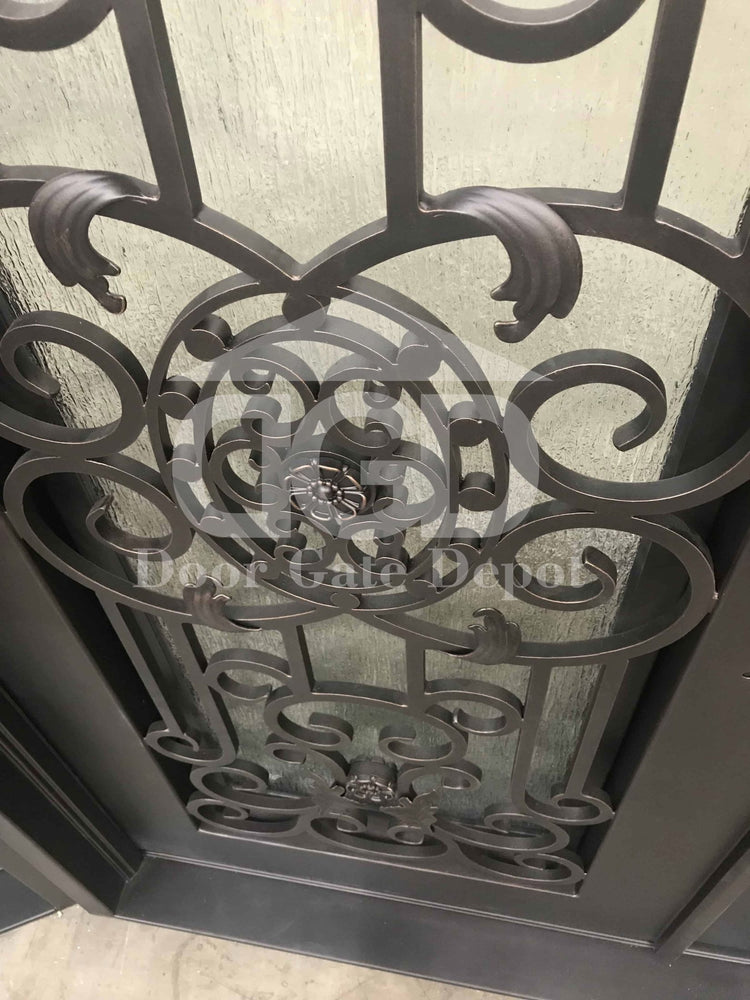 JASMINE- flat top, dual pane tempered glass, bug screens,  wrought iron doors-72x96 Right Hand - Door Gate Depot